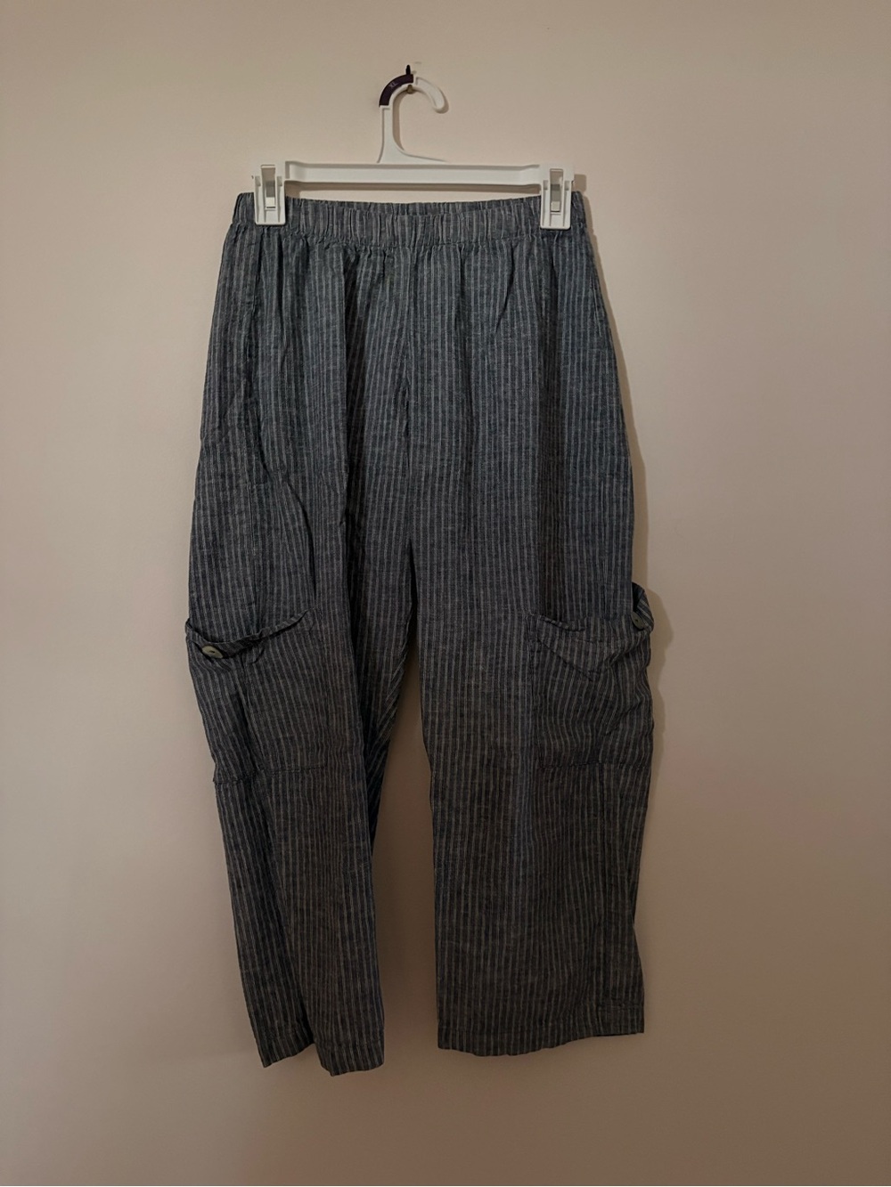 Goddess Gear Linen/Cotton Blue and White Pinstripe Casual Pants